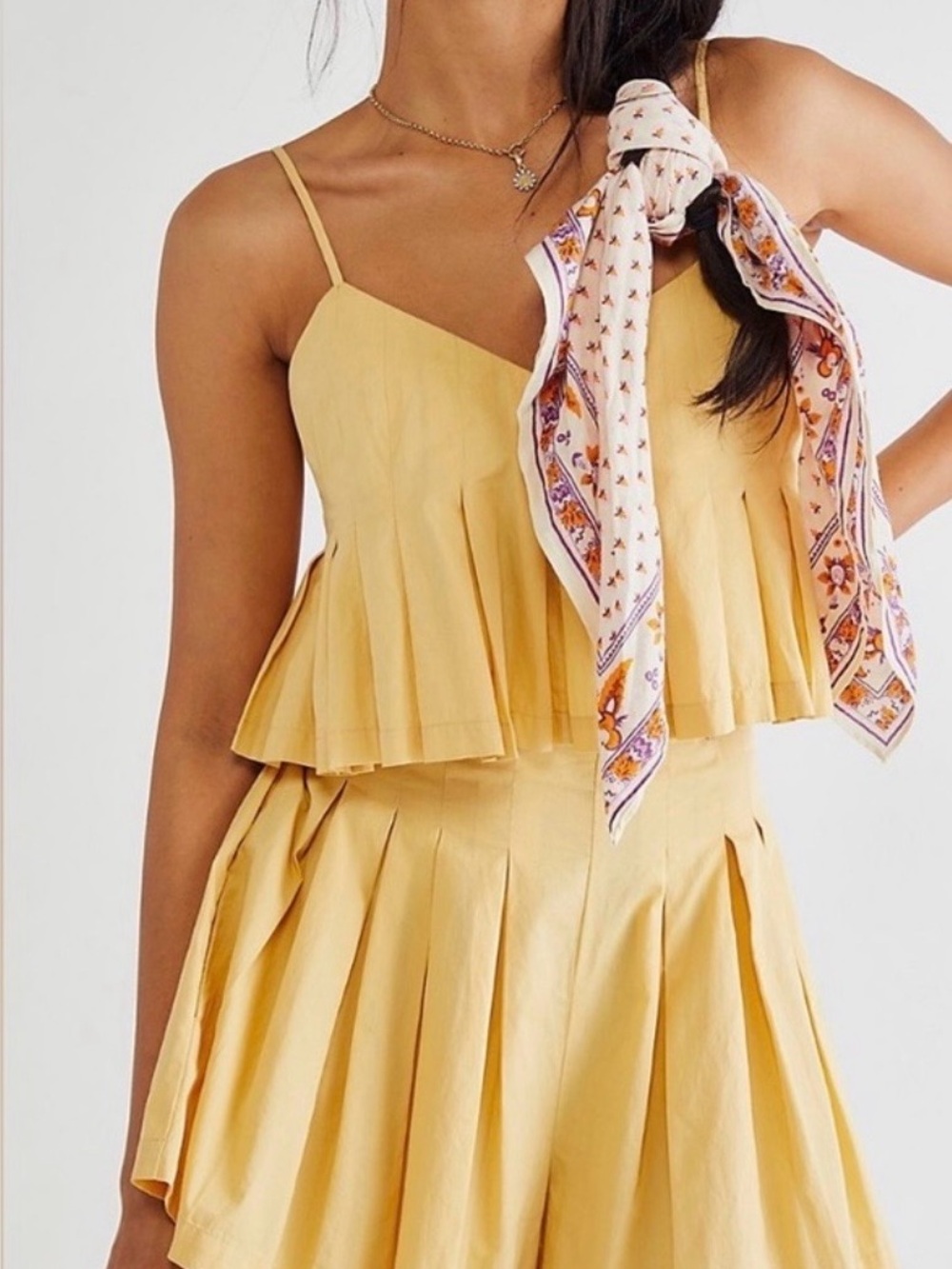 NWOT Free People Miki Sunshine Yellow Smocked Crop Top & Skort Set